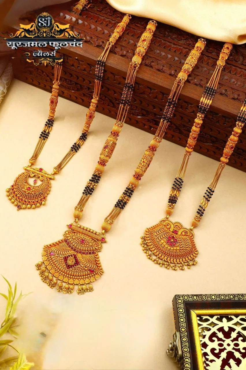 Fancy Mangalsutra gheru finish 22K gold Kolhapur design 1
