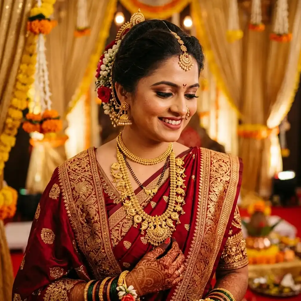 22K gold Kolhapuri Saaj bridal design